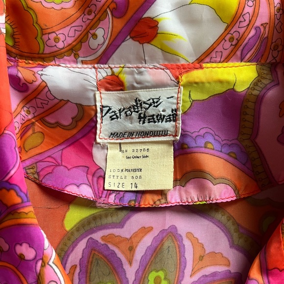 Paradise Hawaii Vintage 1970’s Button Up Tunic Size 14 Made in Honolulu Vibrant - Picture 2 of 4
